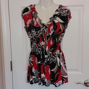 Weavers Womens XL Baby Doll Style Top Bubble Sleeves Black Red White A Frame